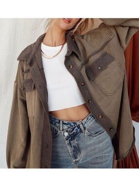 12th Tribe Washed Olive Knit Shacket – One Size